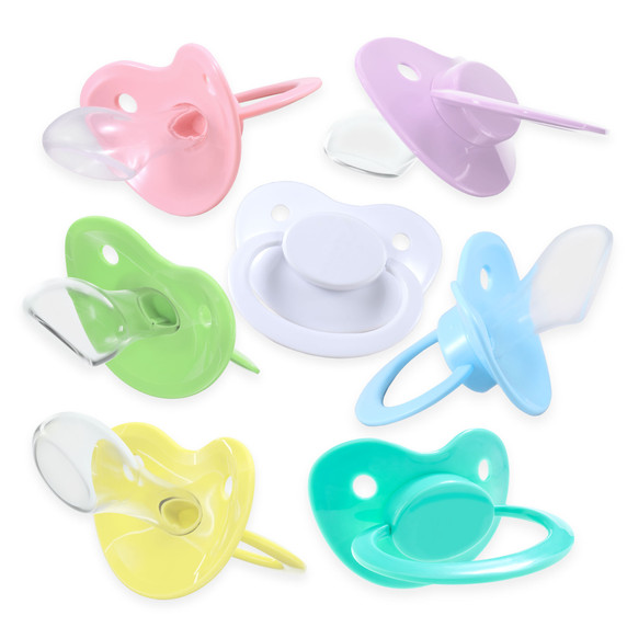 Group of soft pastel Fixx adult pacifiers.