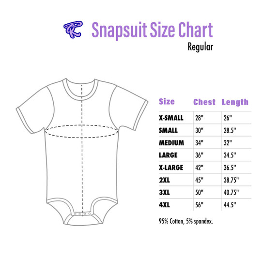 Wee Willy Bodysuit sizing guide image. Refer to product description for text based version.