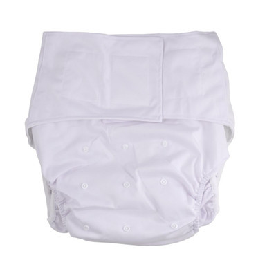 White absorbent adult pocket diaper, front-view.