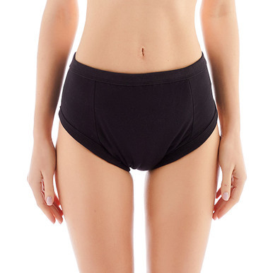 Modeled washable protective briefs, front-view.