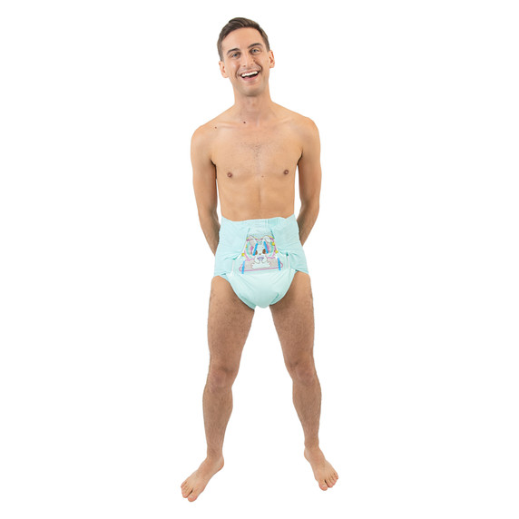 Bunnyboo Diaper on male model, front-view.