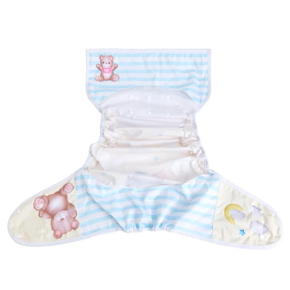 Comfortable Teddy Bear diaper wrap extended open, inner-side.