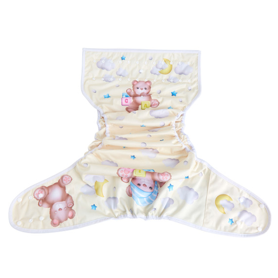 Teddy Bear Diaper Wrap extended open, outer-side.