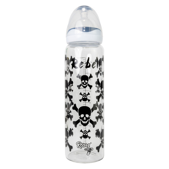 Rebel Glass Bottle with plastic lid on. 