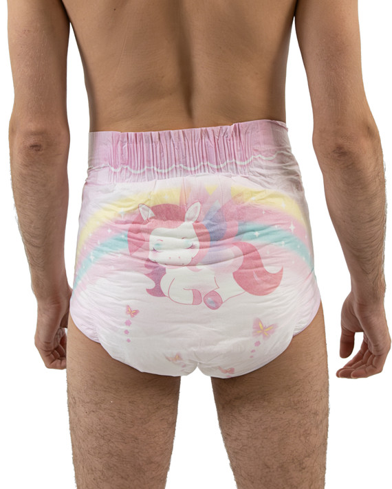 Close-up of the back of the Lil Bella Diapers modeled. 