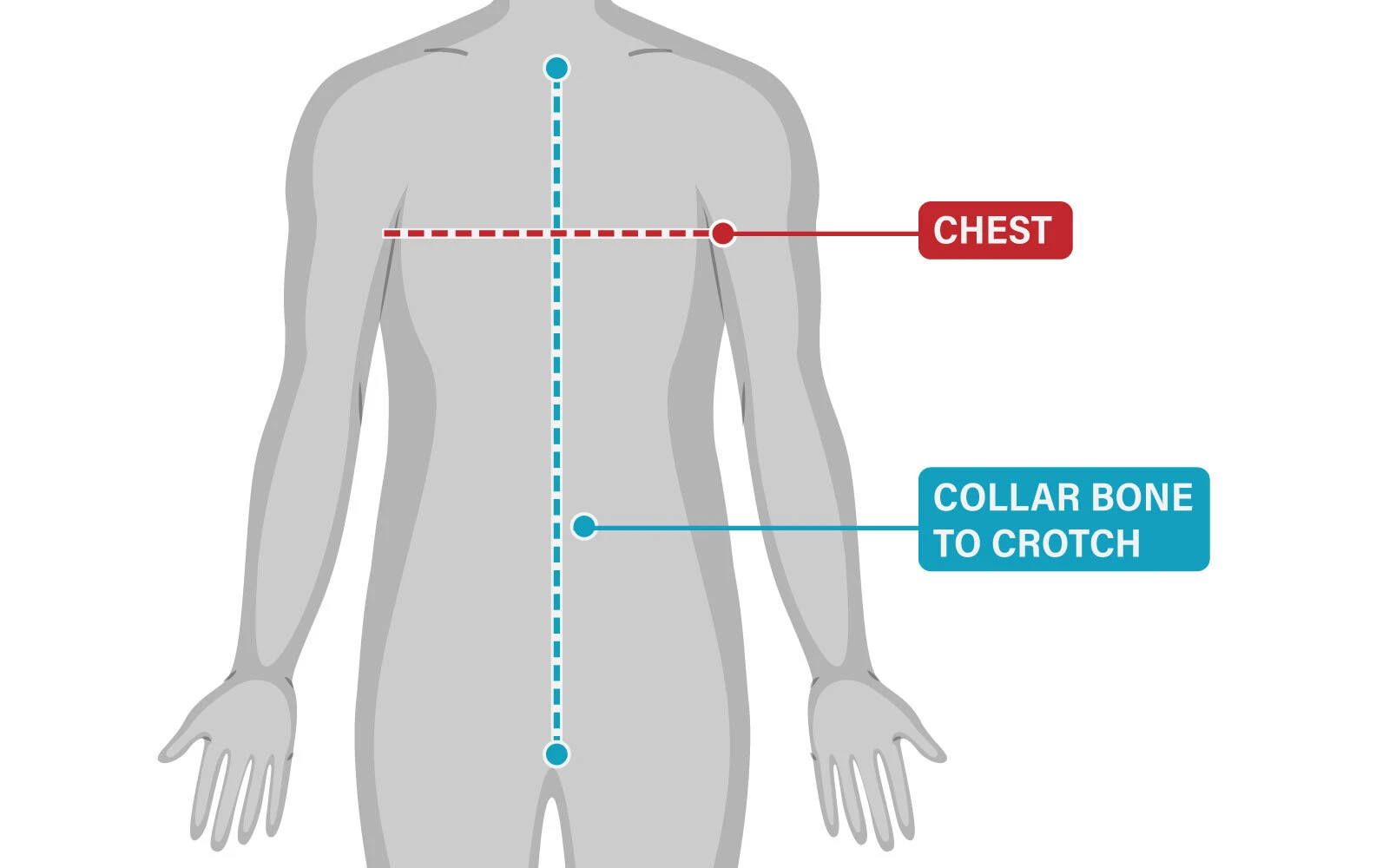Diagram showing how to measure your chest and collarbone to crotch length