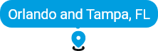 Map pins for Orlando and Tampa, Florida