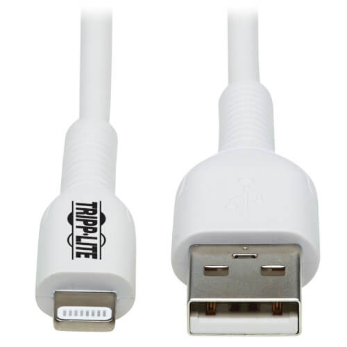Tripp Lite M100AB-03M-WH USB-A to Lightning Sync/Charge Antibacterial Cable (M/M), White, 9.8 ft