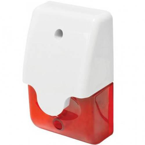 NTI e-srn-bcnr-op IP65 Indoor/Outdoor Piezo Siren with LED Strobe Beacon, 110 dB, Powered, Red