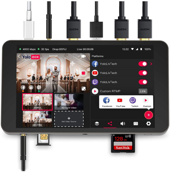 YoloBox Portable Multiple Live Streams 7 Inch Screen Switcher Encoder