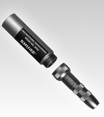 Shure A95U Transformer, Low Z, Male XLR to High Z MC1M Connector with Mating 1/4" Phone Plug/Jack