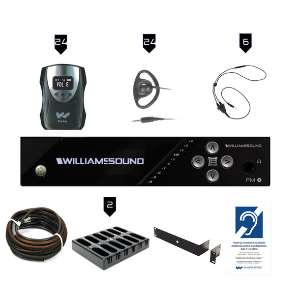 Williams AV FM 558-24 PRO D FM Plus Large-area Dual FM and Wi-Fi assistive listening system with 24 FM R38 receivers