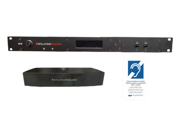 Williams AV IR ME1 D IR Plus system with Dante features with emitter and ADA sign