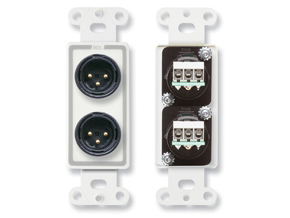 Radio Design Labs D-XLR2MC D-XLR2MC Dual XLR 3-pin Male Jacks on D Plate - Terminal block connections (Custom Labeled)
