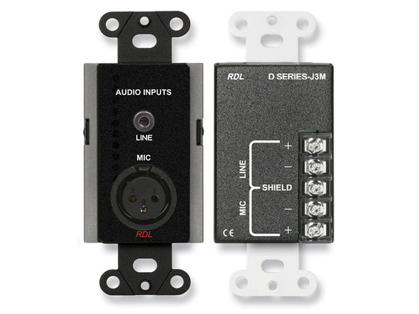 Radio Design Labs DB-J3MC DB-J3MC Mic/Line Input Assembly - XLR, Mini-jack, Terminal block - Black (Custom Labeled)