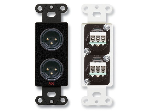 Radio Design Labs DB-XLR2MC Dual XLR 3-pin Male Jacks on D Plate - Solder type - Black (Custom Labeled)