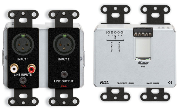Radio Design Labs DDB-RN31C Bi-Directional Mic/Line Dante Interface 4 x 4 w/PoE - Software Configurable