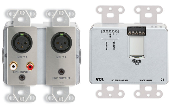 Radio Design Labs DDS-RN31 Wall-Mounted Bi-Directional Mic/Line Dante Interface 4 x 4