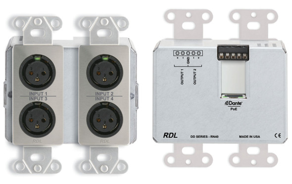 Radio Design Labs DDS-RN40 Wall-Mounted Bi-Directional Mic/Line Dante Interface 4 x 2