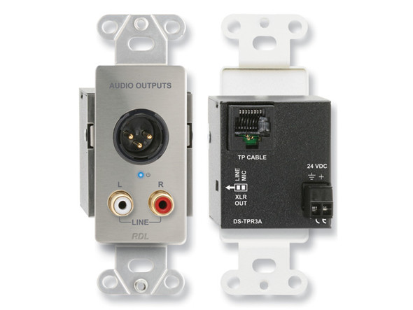 Radio Design Labs DS-TPR3AC Active Three-Pair Receiver - Twisted Pair Format-A - XLR & stereo phono out - Stainless (Custom Labeled)