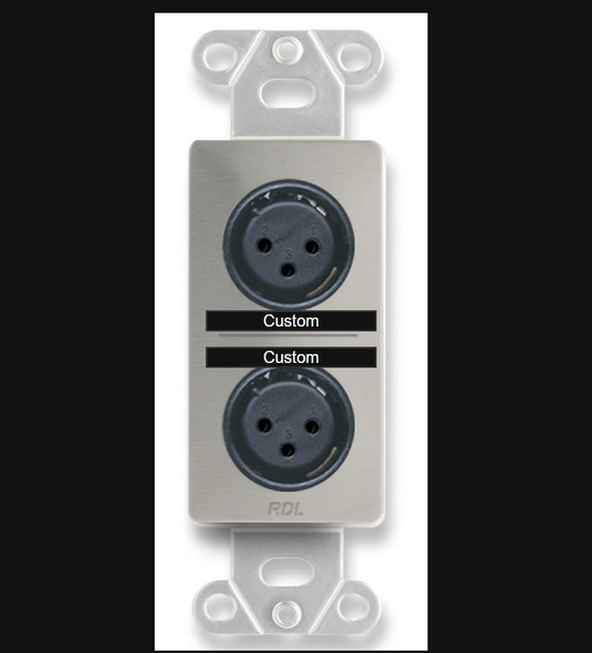 Radio Design Labs DS-XLR2FC Dual XLR 3-pin Female Jacks on D Plate - Solder type - Stainless Steel (Custom Labeled)