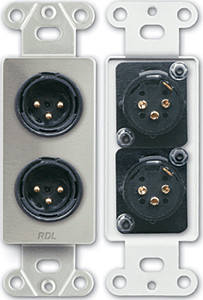 Radio Design Labs DS-XLR2M Dual XLR 3-pin Male Jacks on D Plate - Solder type - Stainless Steel