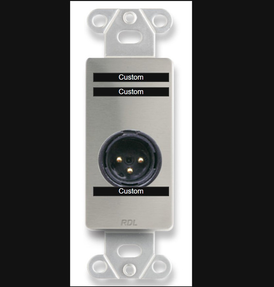 Radio Design Labs DS-XLR3MC XLR 3-pin Male Jack on D Plate - Solder type - Stainless Steel (Custom Labeled)