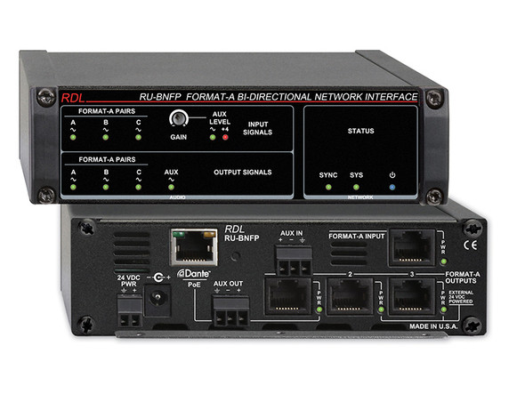 Radio Design Labs RU-BNFP Format A Bi-Directional Network Interface - Format A, Bal Line Aux Inputs, Dante Input - 3 Format A, 1 Balanced Line Aux Outputs, Dante Output - with PoE