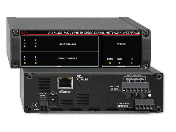 Radio Design Labs RU-MLB2 Mic/Line Bi-Directional Network Interface - 2 Swichable Mic or Line Inputs, Dante Input - 2 Balanced Line Outputs, Dante Output