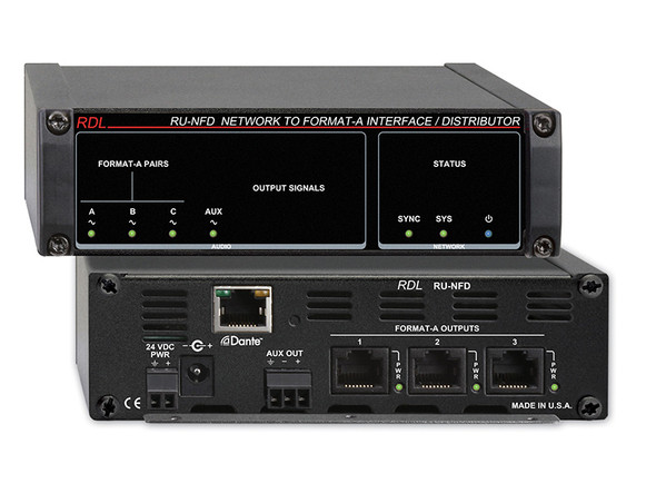 Radio Design Labs RU-NFD Network to Format A Interface/Distributor - Dante Input - 3 Format A, 1 Balanced Line Aux Outputs