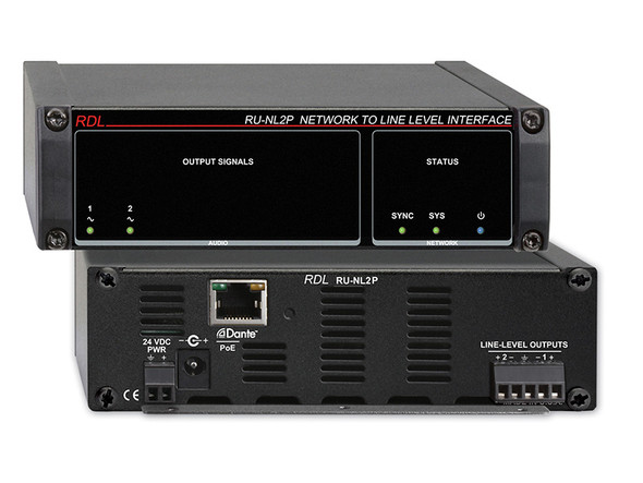 Radio Design Labs RU-NL2P Network to Line Level Interface - Dante Input - 2 Balanced Line Outputs - with PoE