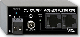 Radio Design Labs TX-TP1PW Power Inserter - Twisted Pair - 1 set of outputs - signal loop-through