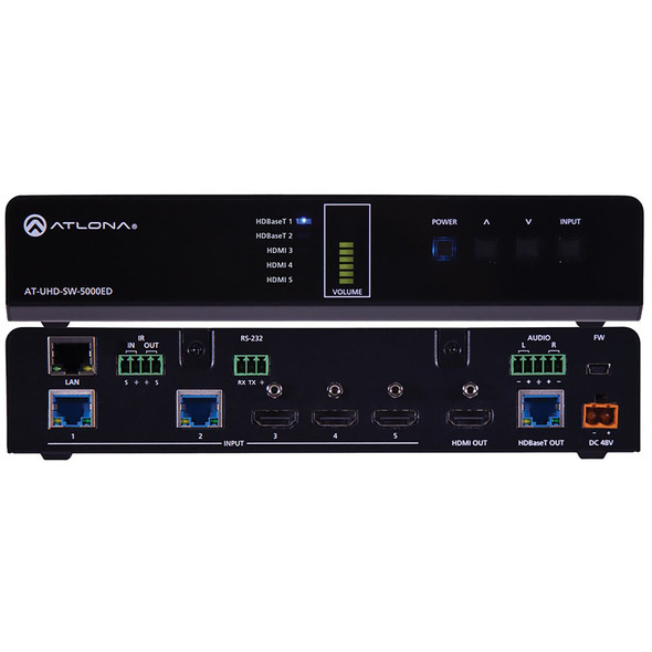 Atlona AT-UHD-SW-5000ED 4K/UHD 5 Input HDMI Switcher - 3 HDMI, 2 HDBaseT In - HDBaseT/HDMI Out