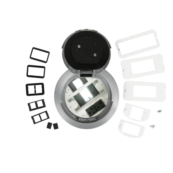 Wiremold 6AT2PAVAA 6in Prewired AV Poke-Thru Flush Style Assembled AA Brushed Aluminum