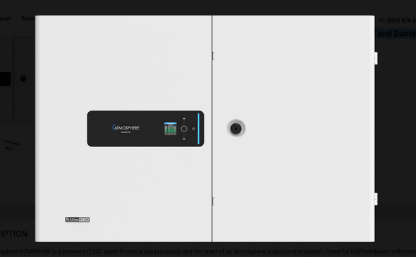 Atlas AZMP8-DW Atmosphere™ 8-Zone Signal Processor with 1200-Watt Amplifier and Dante in an all-in-one wall mount cabinet