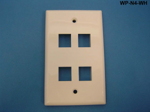 Liberty Cable WP-N4-WH Keystone single gang 4-port smooth faceplate