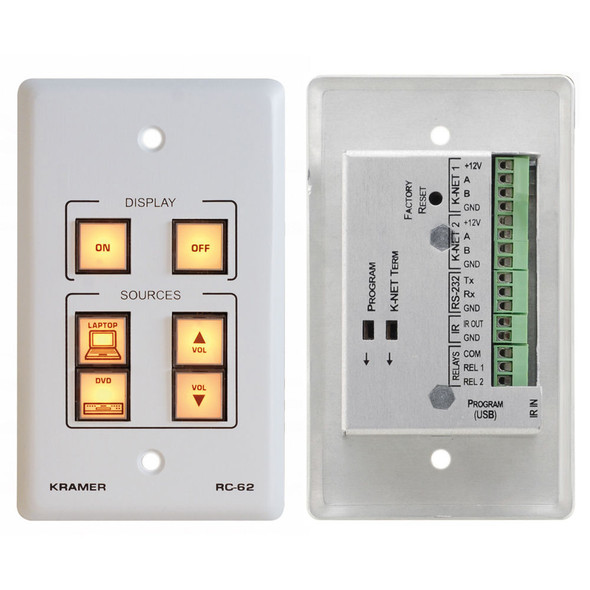 Kramer RC-62(W) 6 Button Room controller. IR Learning. Printed Group Labels - White