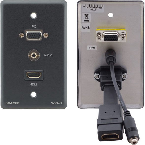 Kramer WXA-H(G) 15-Pin Sub-D HD VGA, 3.5mm Audio, and HDMI Wall Plate (Gray)