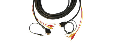 Kramer CP-MH1/MH1/XL-15 15-pin HD (M), 3.5mm + 3 RCA Plenum Cable, Backshell 45o 15-pin HD at one end - 15 FT