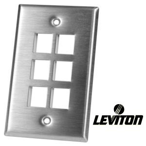 NTI plt-m-6-l 6-Port Leviton Stainless Steel Keystone Wallplate