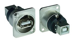 NTI pm-usbaf-usbbf USB D-Series Panel Mount Feedthrough Connector, Female USB Type A to Female USB Type B