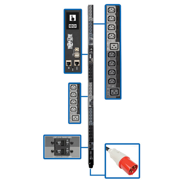 Tripp Lite PDU3XEVSR6G63B 3-Phase PDU Switched 27.7kW 220/230V 24 C13, 6 C19 63A IEC309
