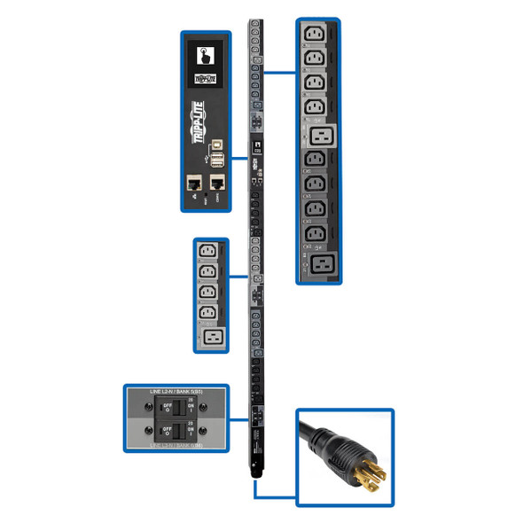 Tripp Lite PDU3XEVSR6L230B 3-Phase PDU Switched 17.3kW 240V 24 C13, 6 C19 L22-30P TAA