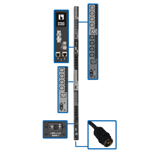 Tripp Lite PDU3EVSR10H50 3-Phase PDU Switched 14.5kW 200/208/240V 24 C13, 6 C19, CS8365C