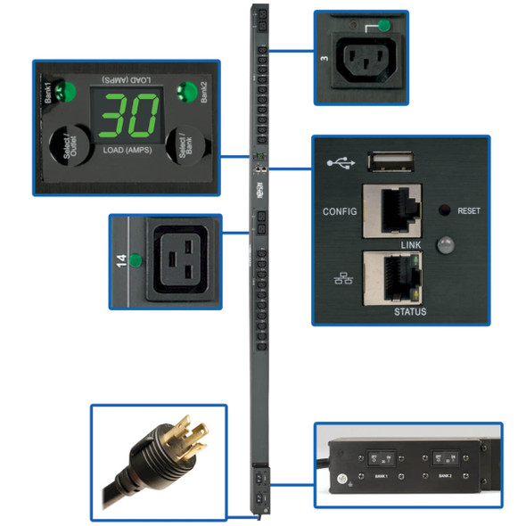 Tripp Lite PDUMVR30HVNETLX PDU Switched Outlet Monitoring 208/240V 20 C13 4 C19 LX Platform