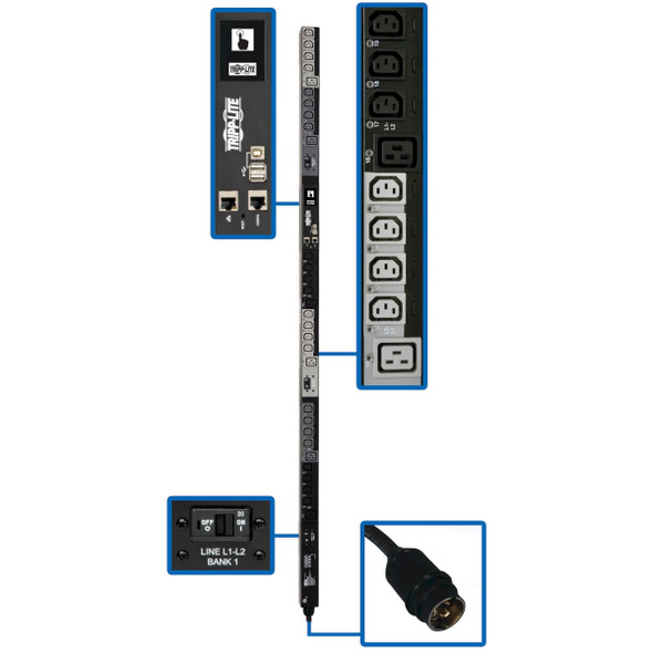 Tripp Lite PDU3EVS6L2130 PDU 3-Phase Switched 10kW 208/240V IEC 24 C13 6 C19 L21-30P TAA