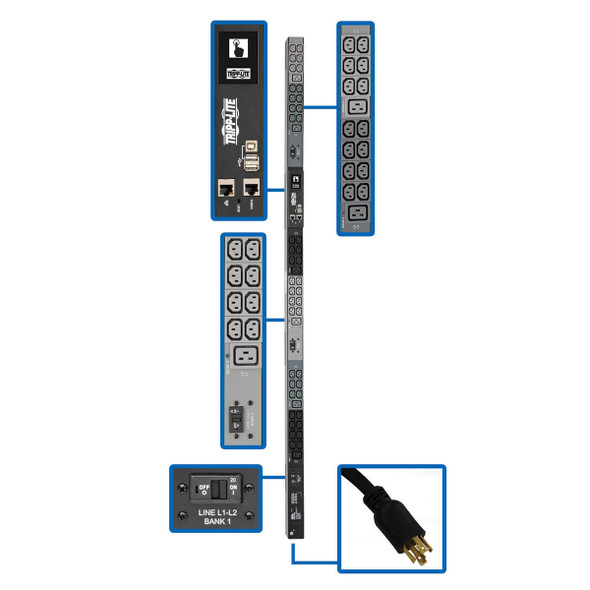 Tripp Lite PDU3EVN10L1530B 3-Phase PDU Monitored 10kW 200/208/240V 42 C13, 6 C19 L15-30P