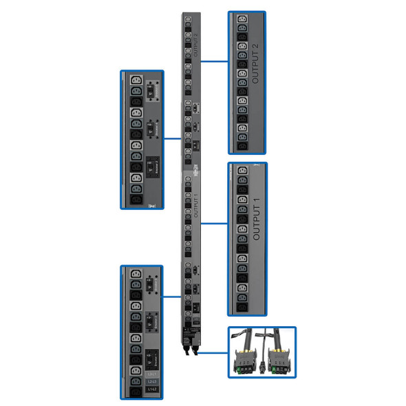Tripp Lite PDU3V602D354 PDU 3-Phase Vertical Strip ATS 208V 17.3kW 54 C13 Outlets 0URM