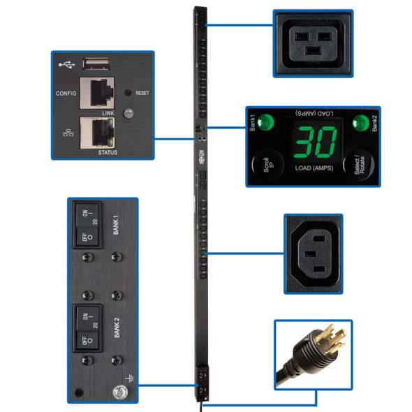Tripp Lite PDUMV30HVNETLX PDU Switched 5/5.8kW 208/240V 20 C13 4 C19 LX Platform 0URM TAA