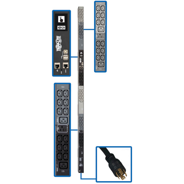 Tripp Lite PDU3EVN6L2120 3-Phase PDU Monitored 5.8kW 208 & 120V 36 C13, 6 C19, 3 5-15/20R